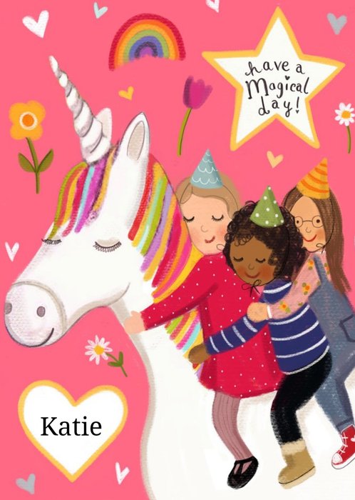 Love Lucy Illustration Pink Unicorn Customisable Birthday Card
