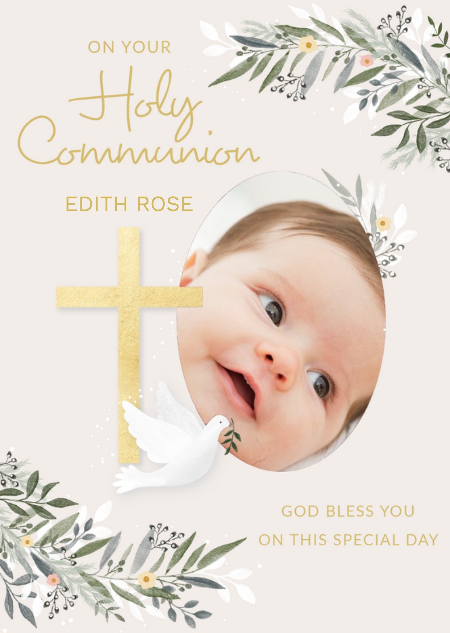 Paperlink Holy Cross Floral Holy Communion Card Ecard