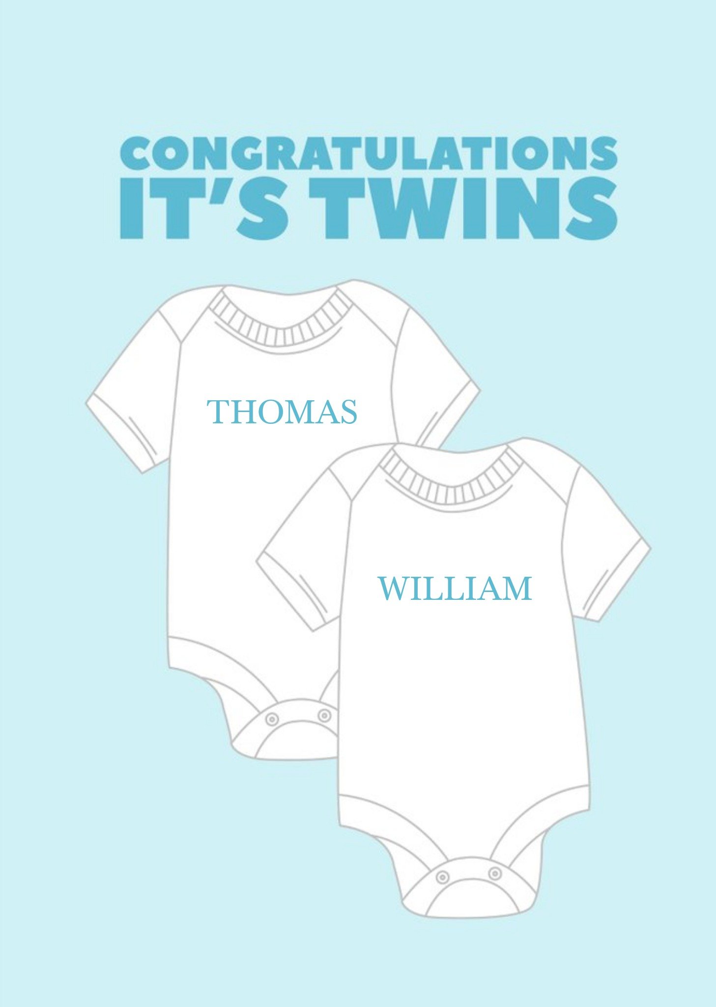 Moonpig Pearl And Ivy Illustrated Baby Grow Twins Congratulations Card Ecard