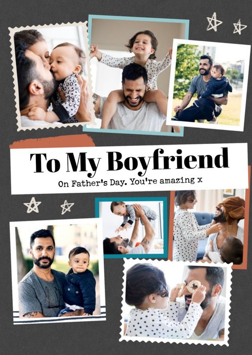 Modern Photo Upload Collage Boyfriend Father's Day Card