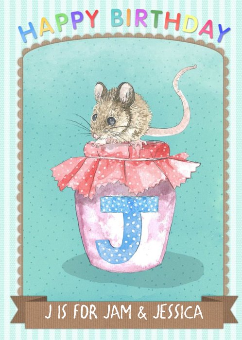 Pinstriped J Is For Jame And Personalised Name Birthday Card