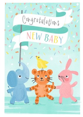 Dinky Rouge Cute Animal Characters Congratulations New Baby Card