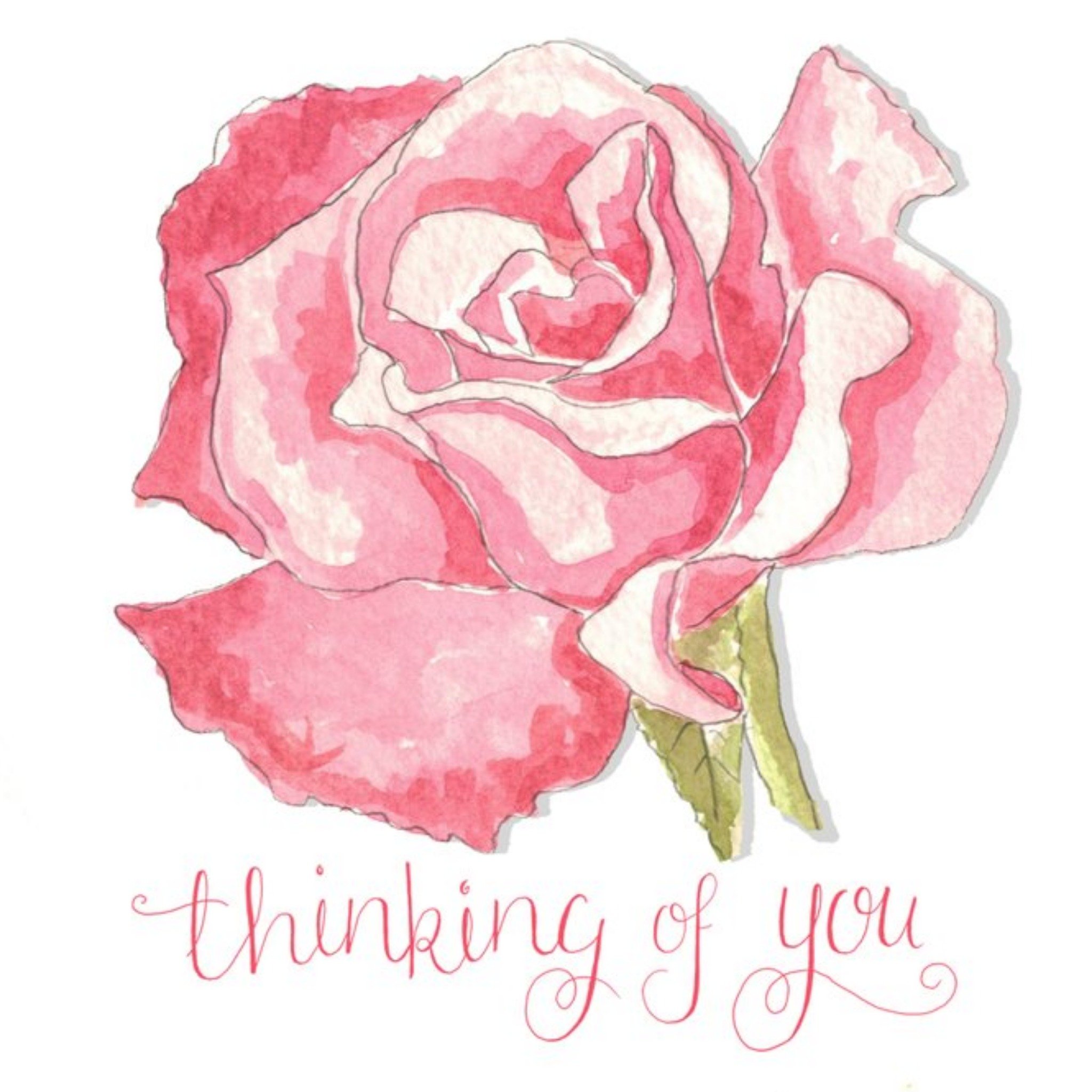 Watercolour Pink Thinking Of You Card, Square