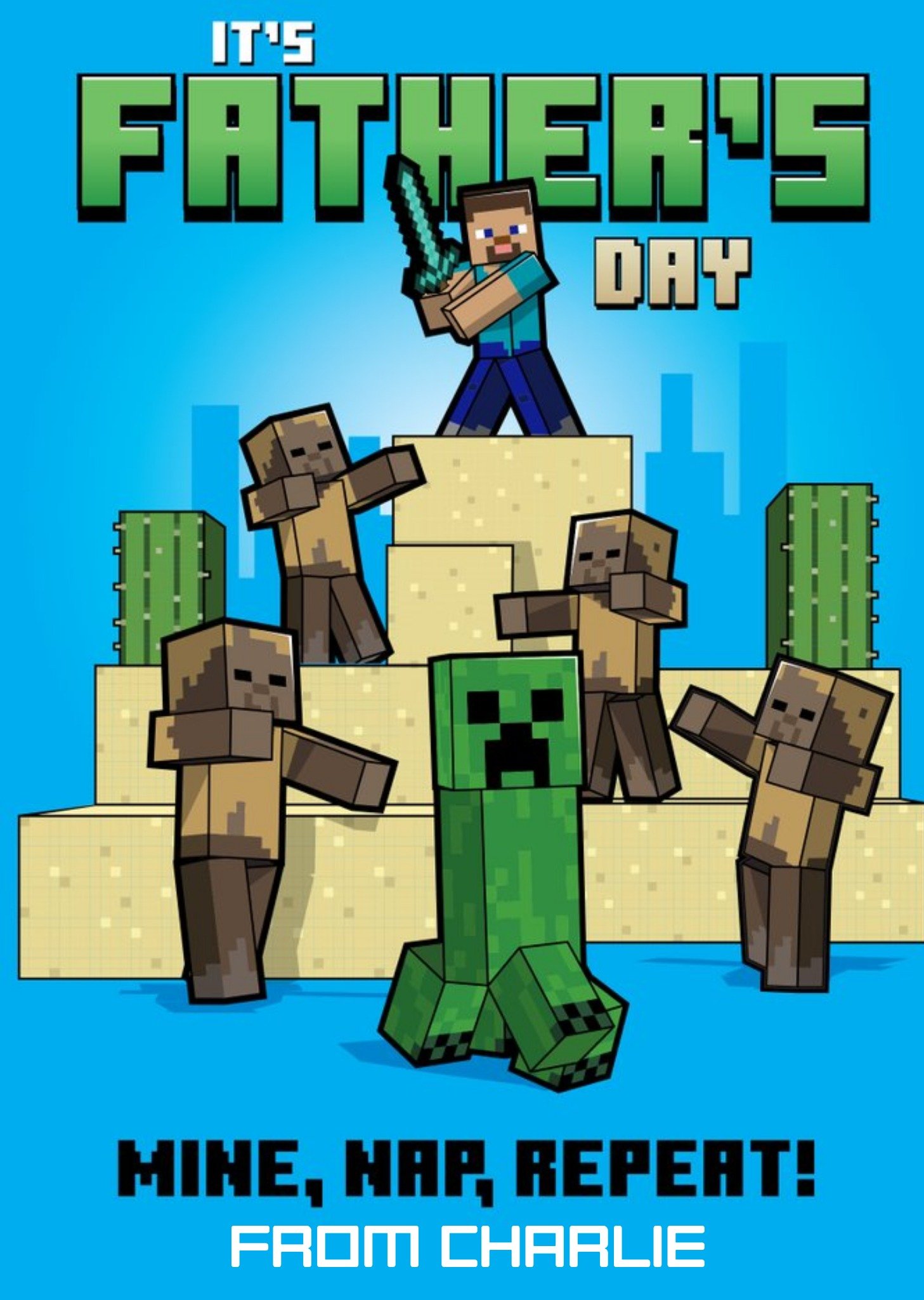 Minecraft Funny Mine Nap Repeat Father's Day Card Ecard