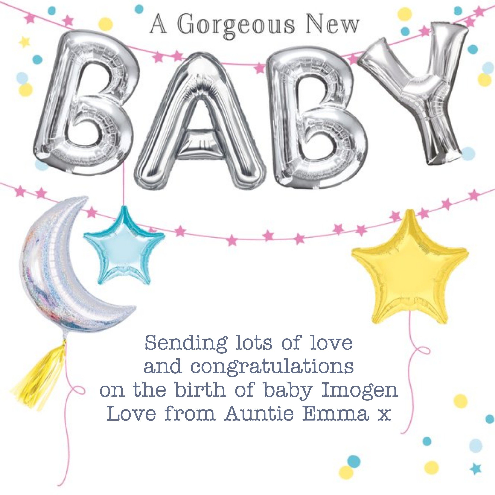 Moonpig Gorgeous New Baby Balloon Sentimental Verse Card, Square