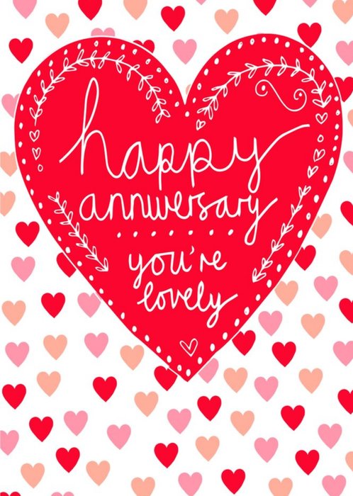 Red Illustrated Hearts Anniversary Card
