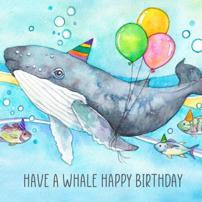 Watercolour Illustrated Whale Birthday Card