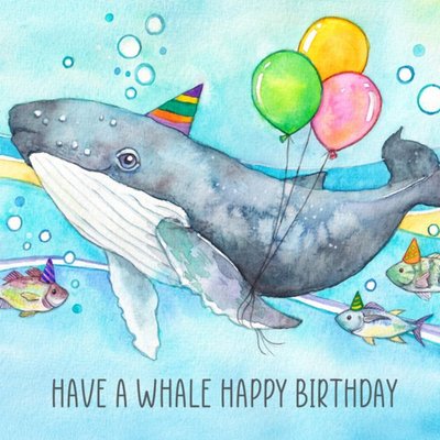 Watercolour Illustrated Whale Birthday Card