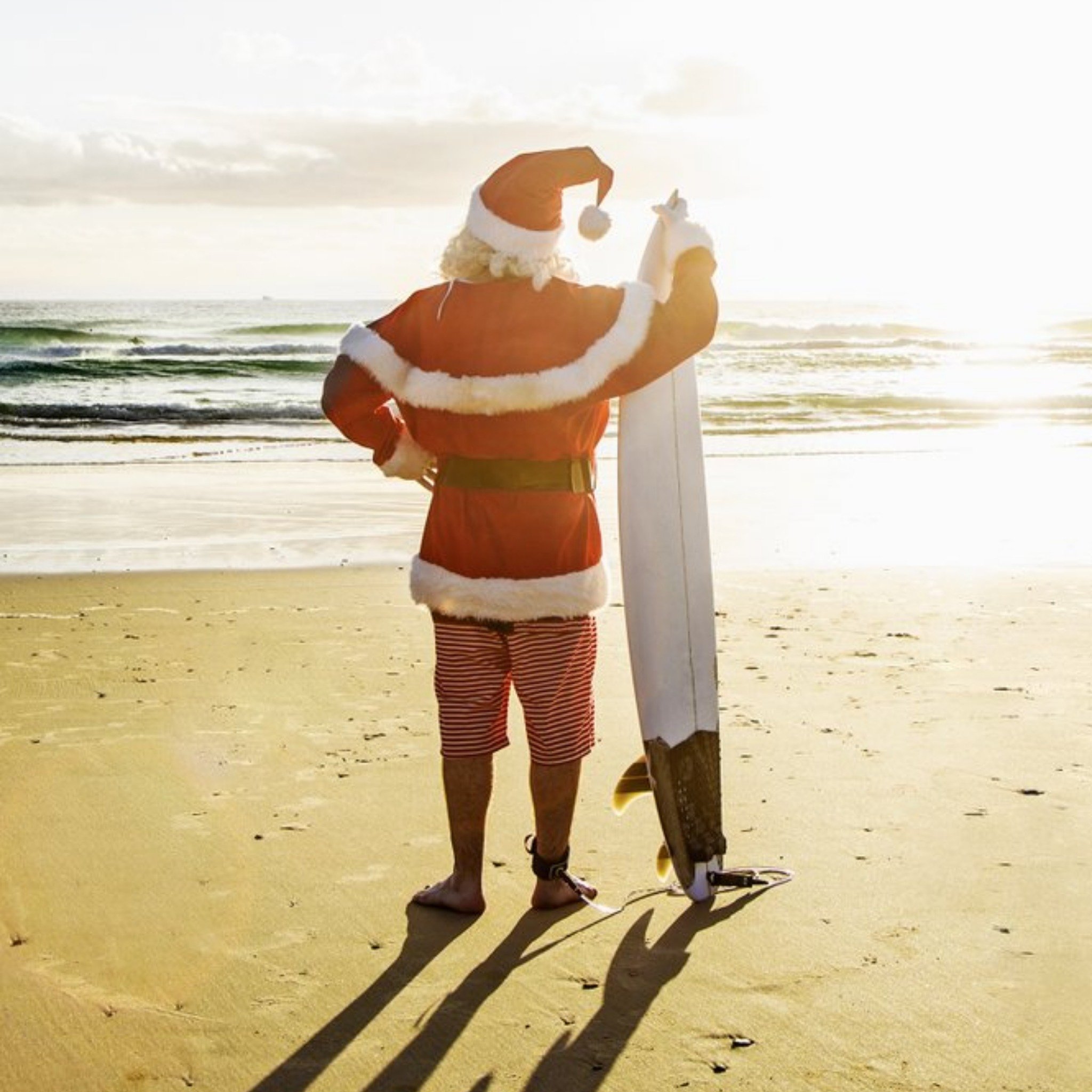 Moonpics Photographic Santa With A Surf Board Christmas Card, Square