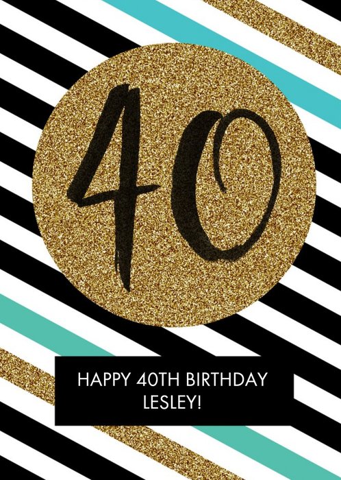 Diagonal Stripes Personalised Happy 40th Birthday Card