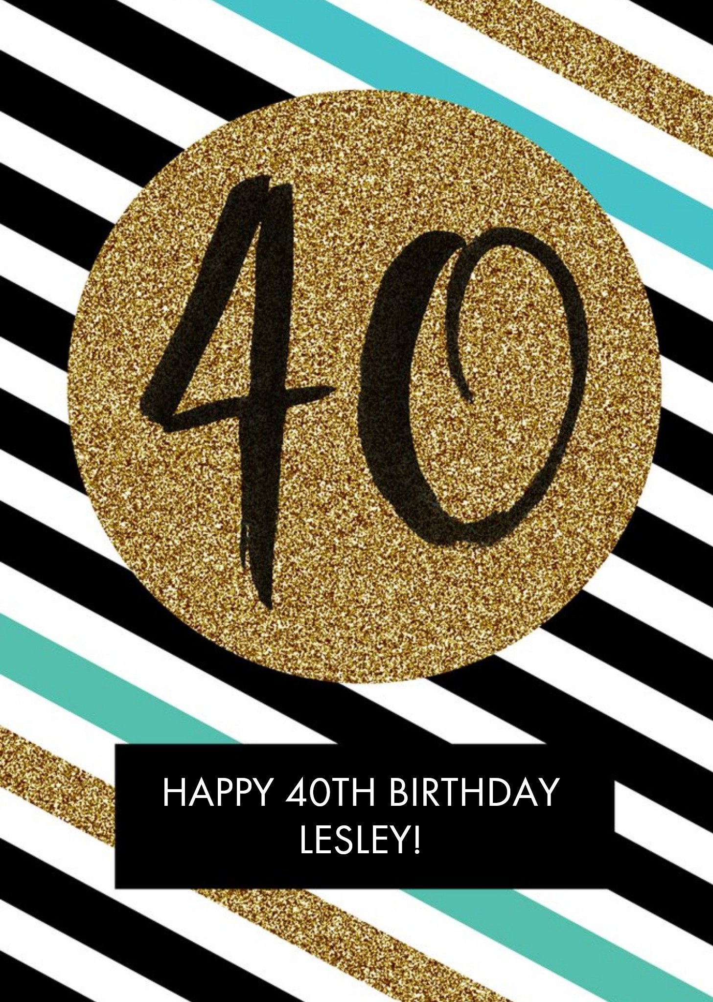 Moonpig Diagonal Stripes Personalised Happy 40th Birthday Card Ecard