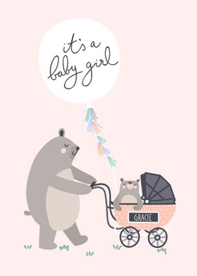 Bear Necessities Its A Girl Personalised Text Card