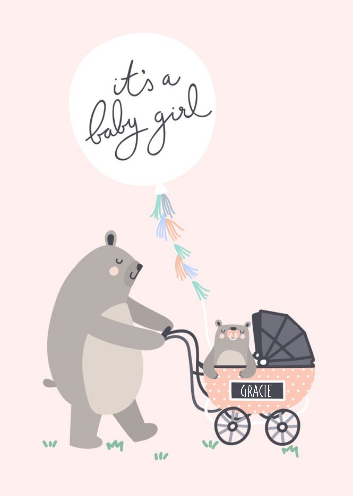 Moonpig Bear Necessities Its A Girl Personalised Text Card, Large
