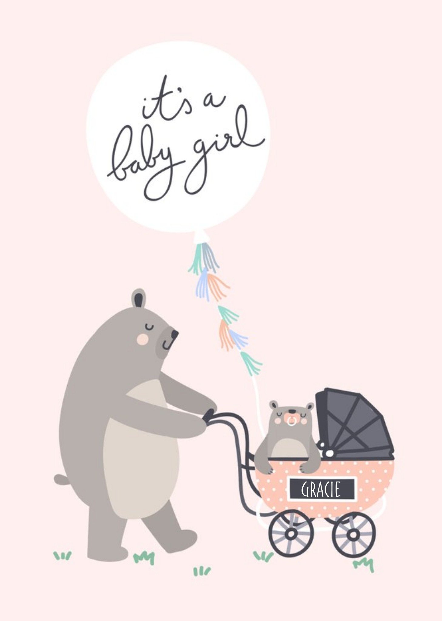 Bear Necessities Its A Girl Personalised Text Card