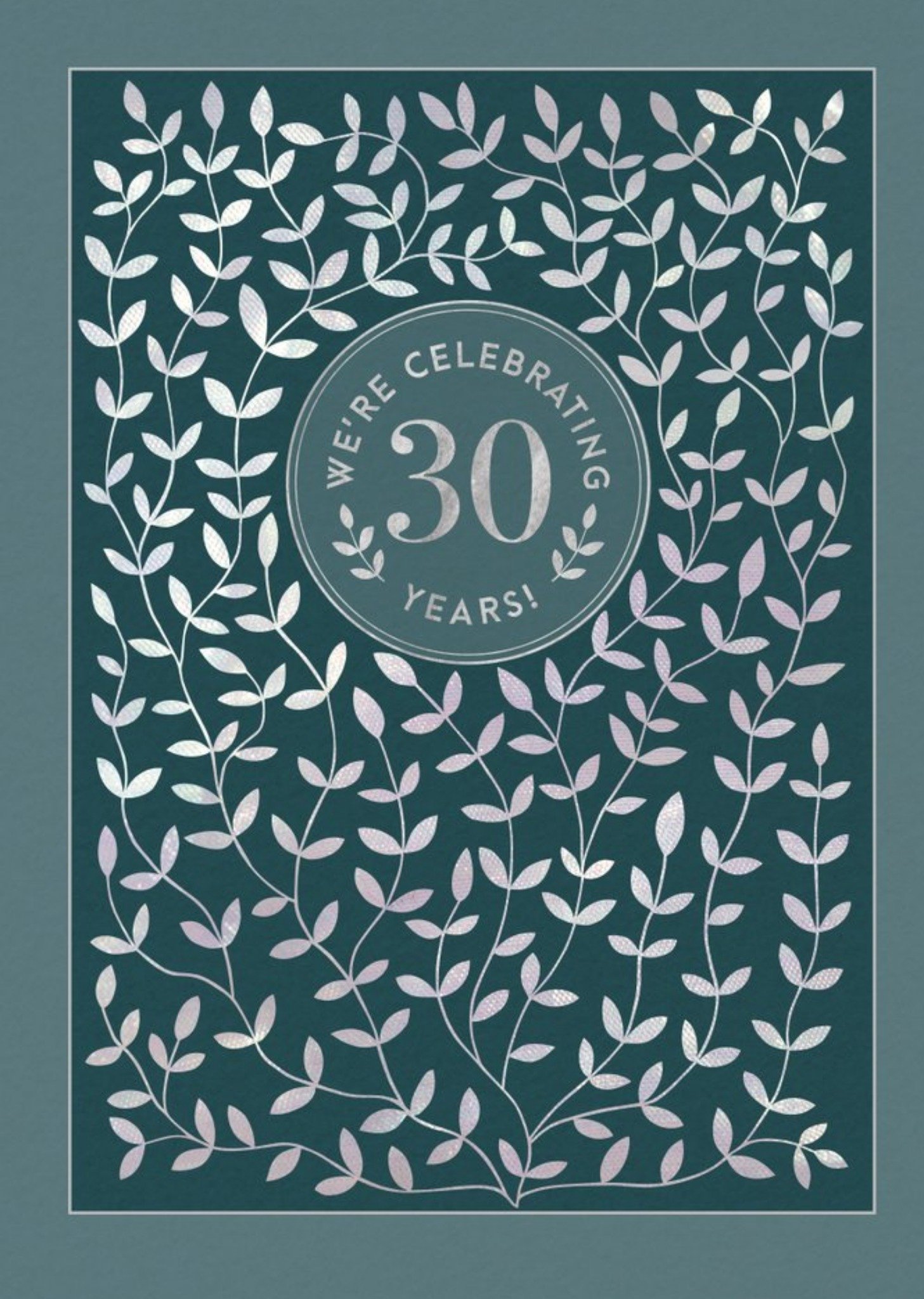 Moonpig Sage Green And Silver Flowers 30th Anniversary Party Invitation, Standard Card