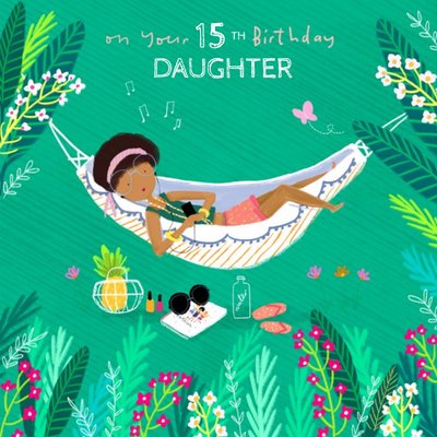 On Your Birthday Daughter Illustrated Girl In Hammock Card