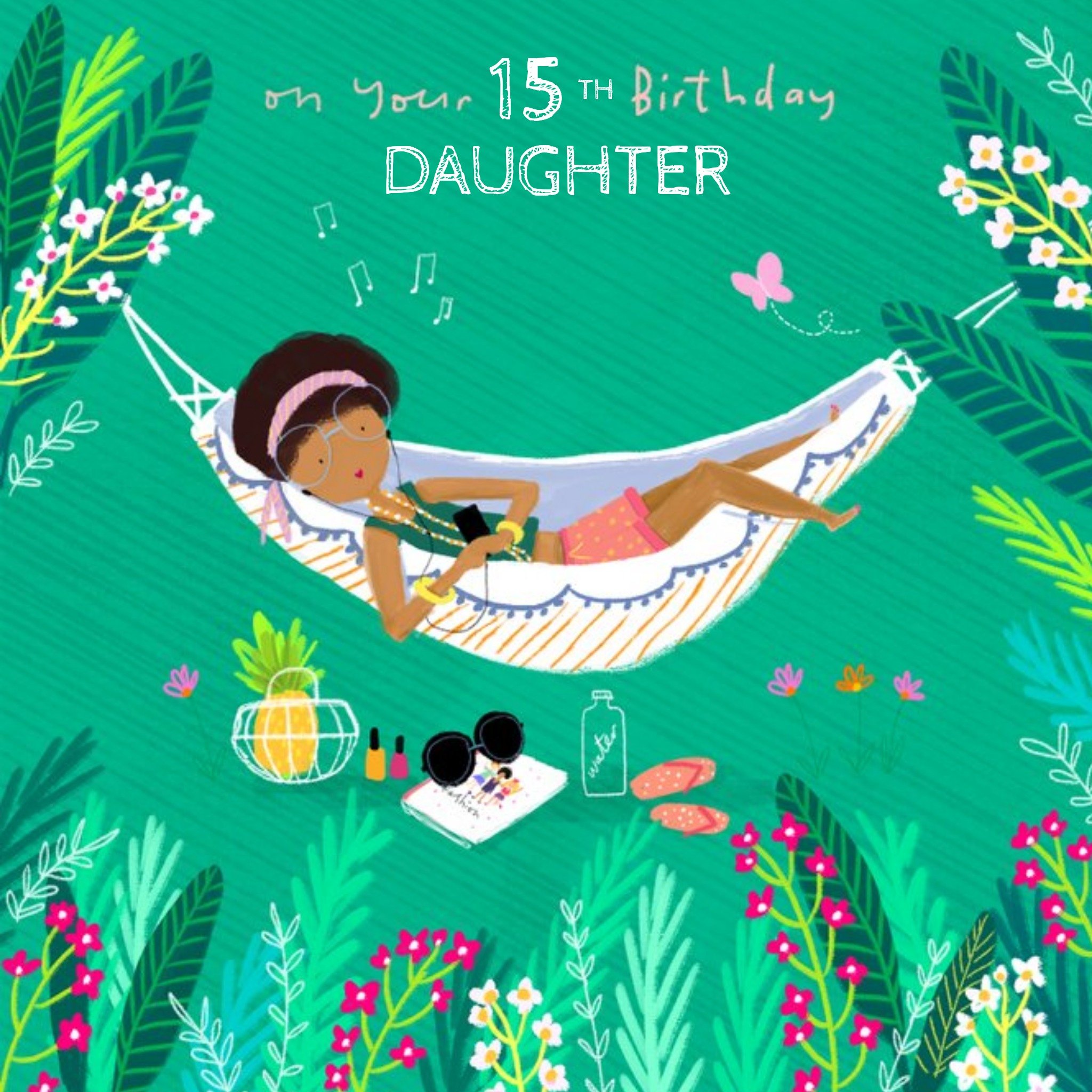 Moonpig On Your Birthday Daughter Illustrated Girl In Hammock Card, Large