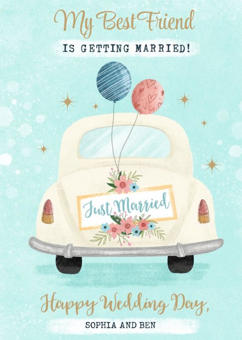 My Best Friend Is getting Married Cute Illustrated Wedding Day Card