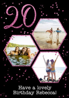 20th Photo Upload Glitter Confetti Birthday Card