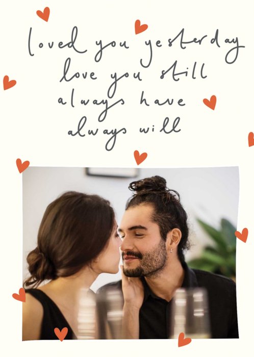 Handwritten Typography With A Photo Frame Surrounded By Hearts Valentine's Day Photo Upload Card