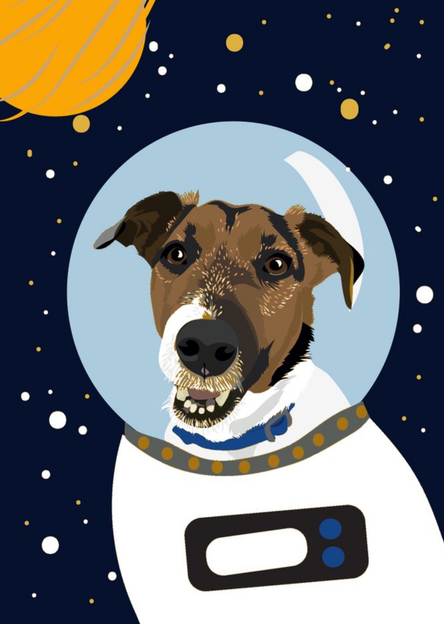 Illustrated Astronaut Jack Russel Space Dog Card Ecard