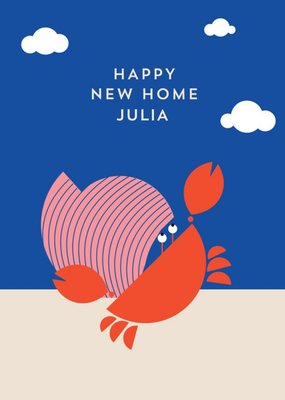 Graphic Illustration Of A Hermit Crab. Happy New Home Card
