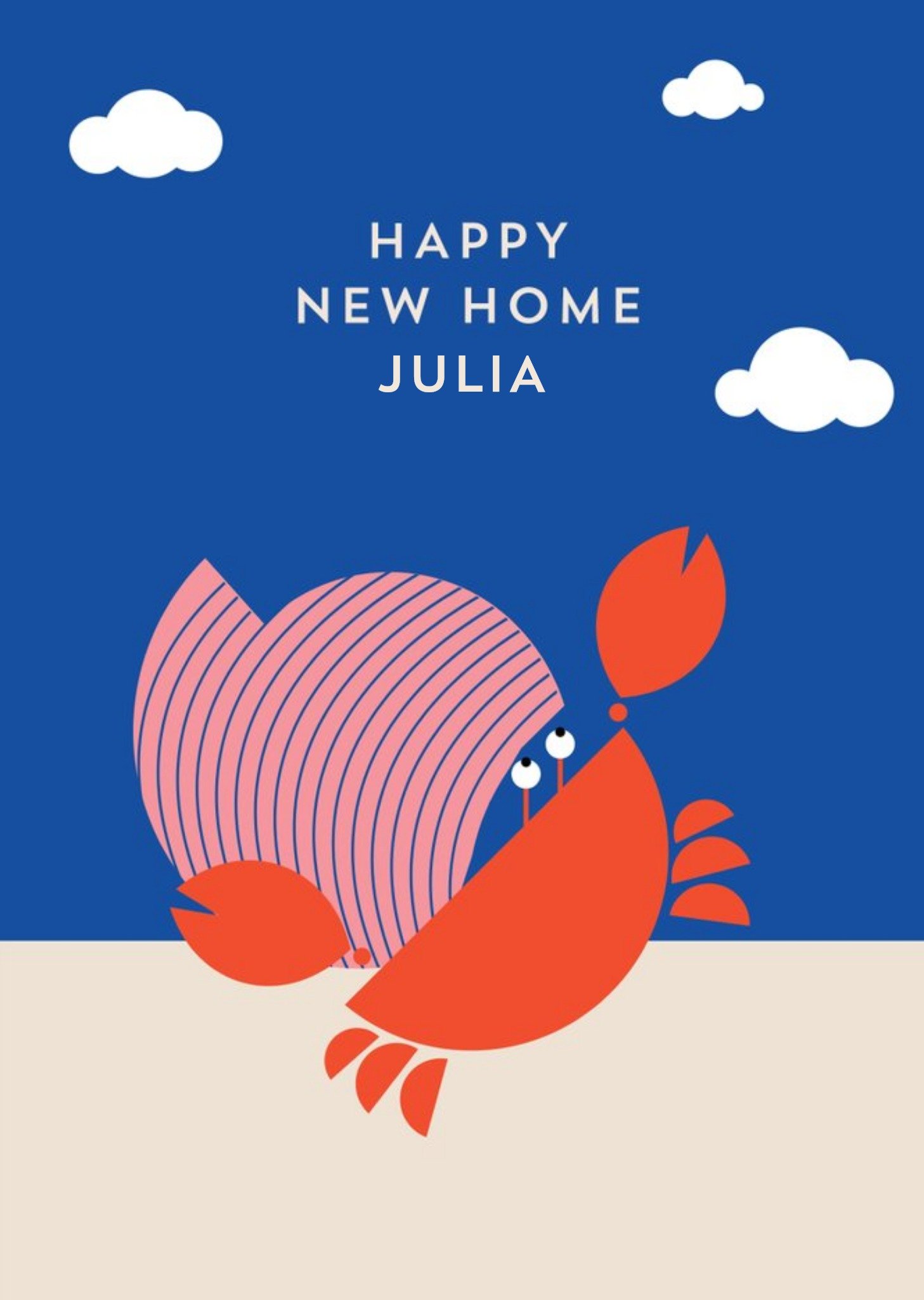 Graphic Illustration Of A Hermit Crab. Happy New Home Card Ecard