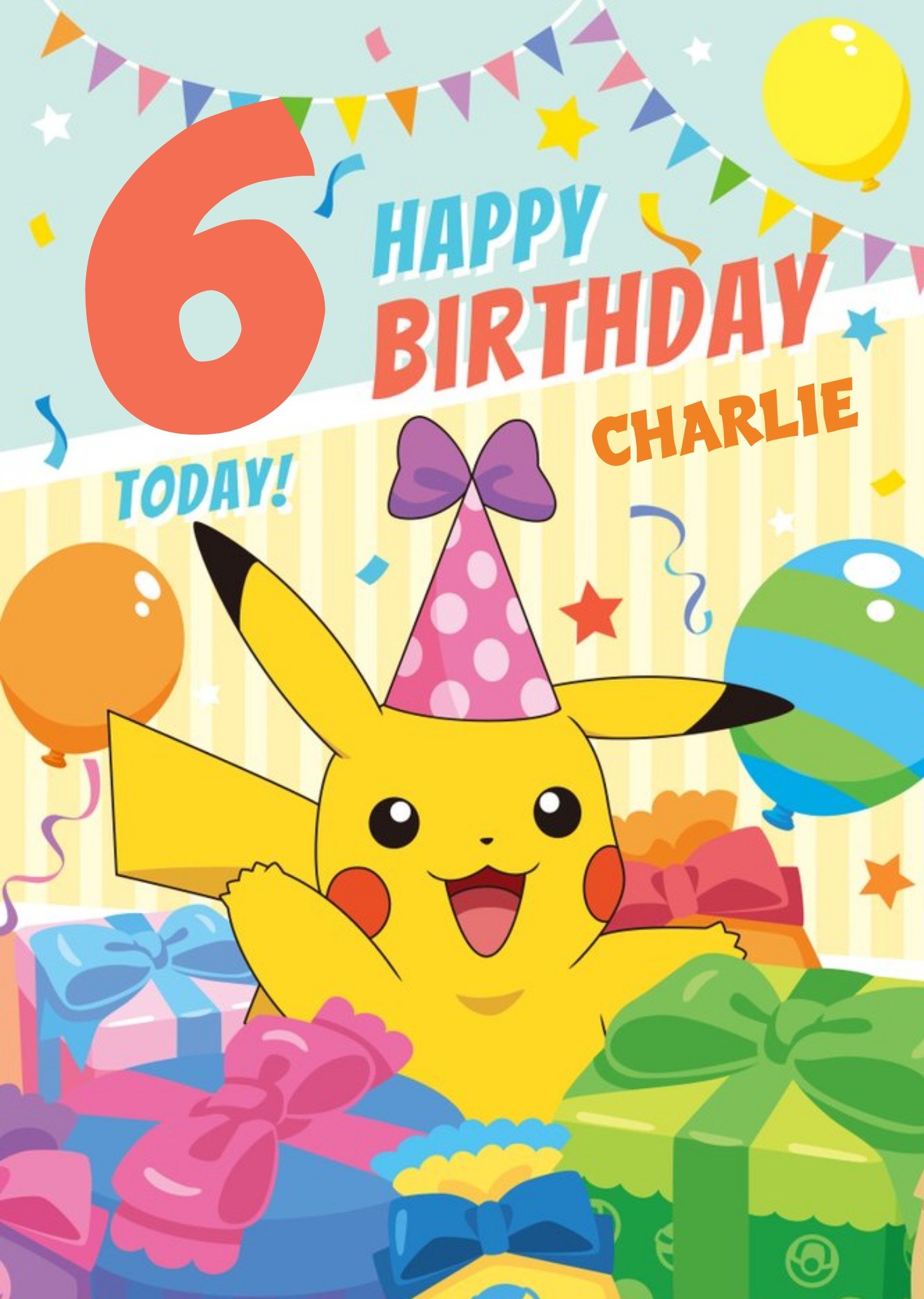 Pokemon Pikachu Fun 6 Today Birthday Card, Large