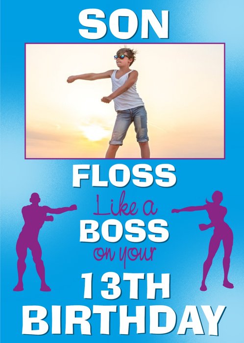 Son Floss Like A Boss 13th Birthday Photo Upload Card