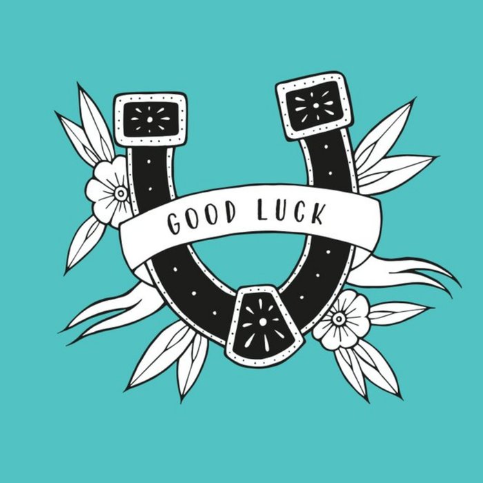 Good luck Card - horse shoe - tattoo - illustration