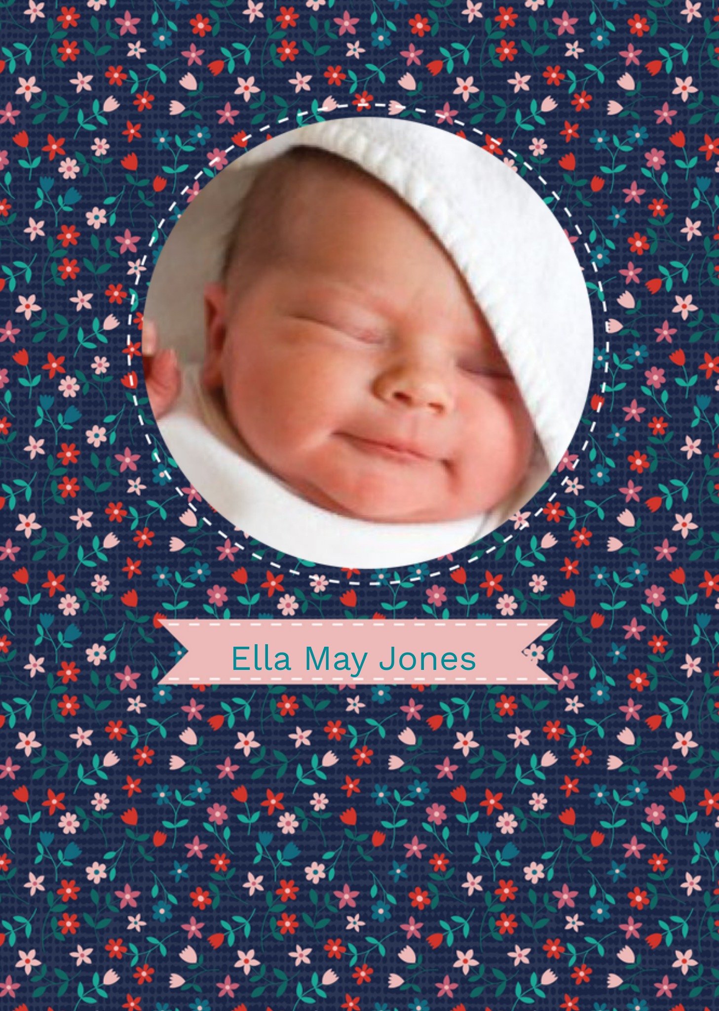 Flower Patterned New Baby Photo Card Ecard