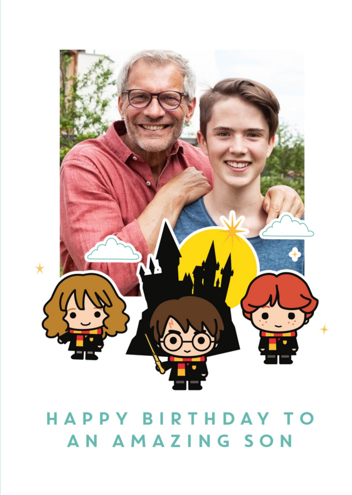 Moonpig Harry Potter Cartoon Card - Happy Birthday Son Photo Upload Card, Large