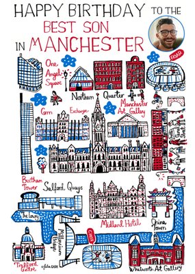 Vibrant Collage Illustration Of Manchester Photo Upload Birthday Card