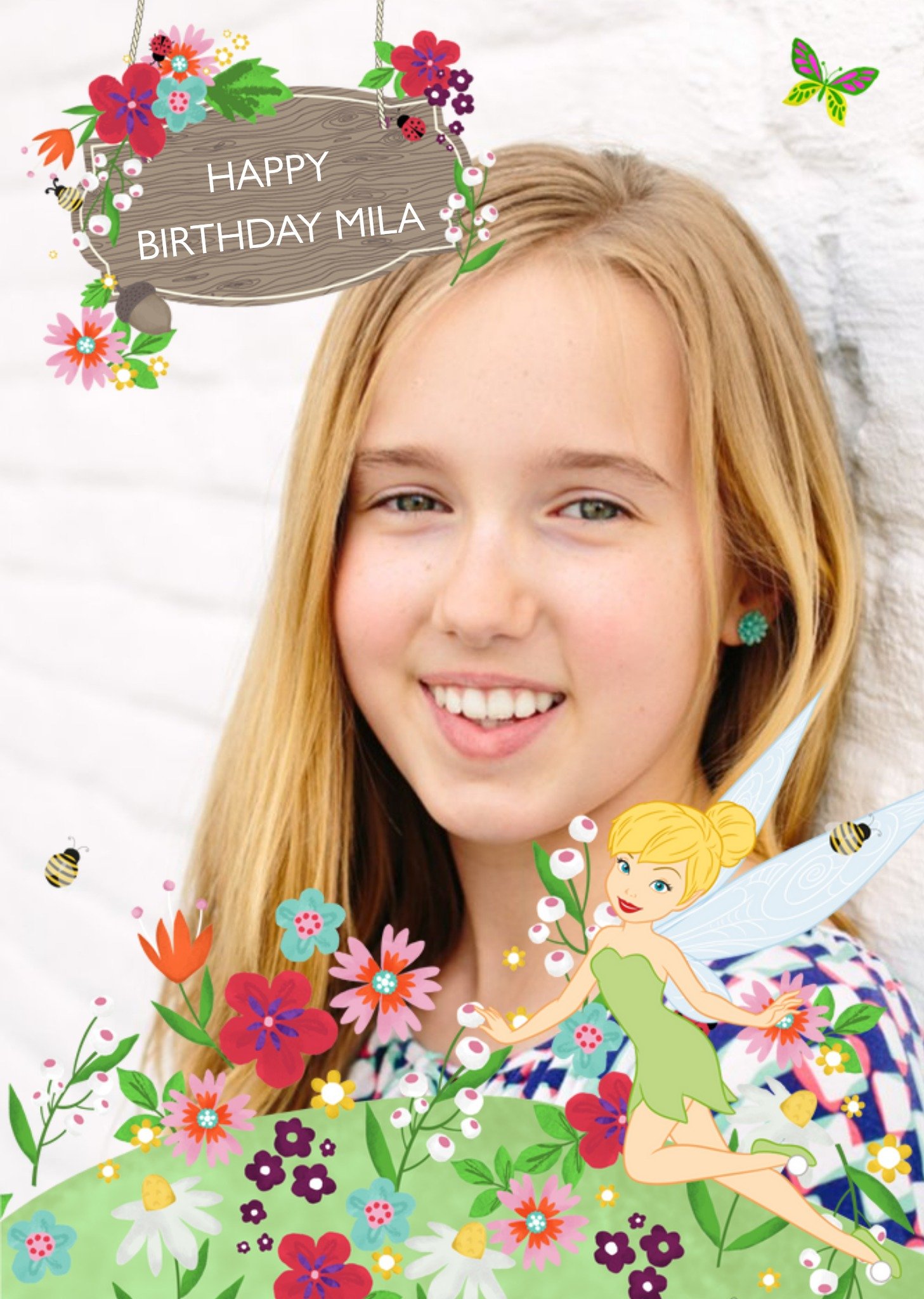 Disney Tinkerbell Personalised Photo Upload Happy Birthday Card For Girls Ecard