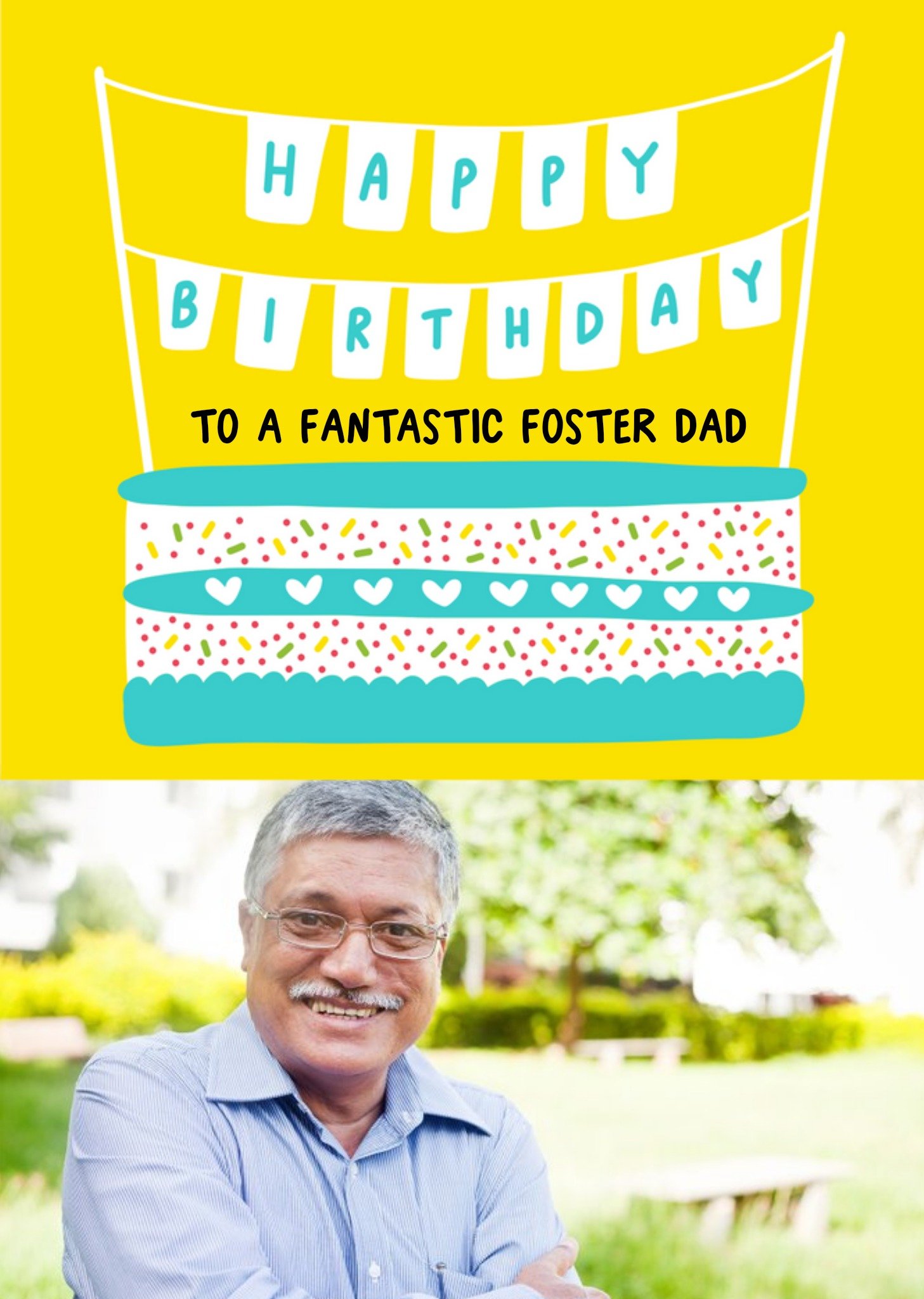 Illustrated Cake Fantastic Foster Dad Photo Upload Birthday Card Ecard