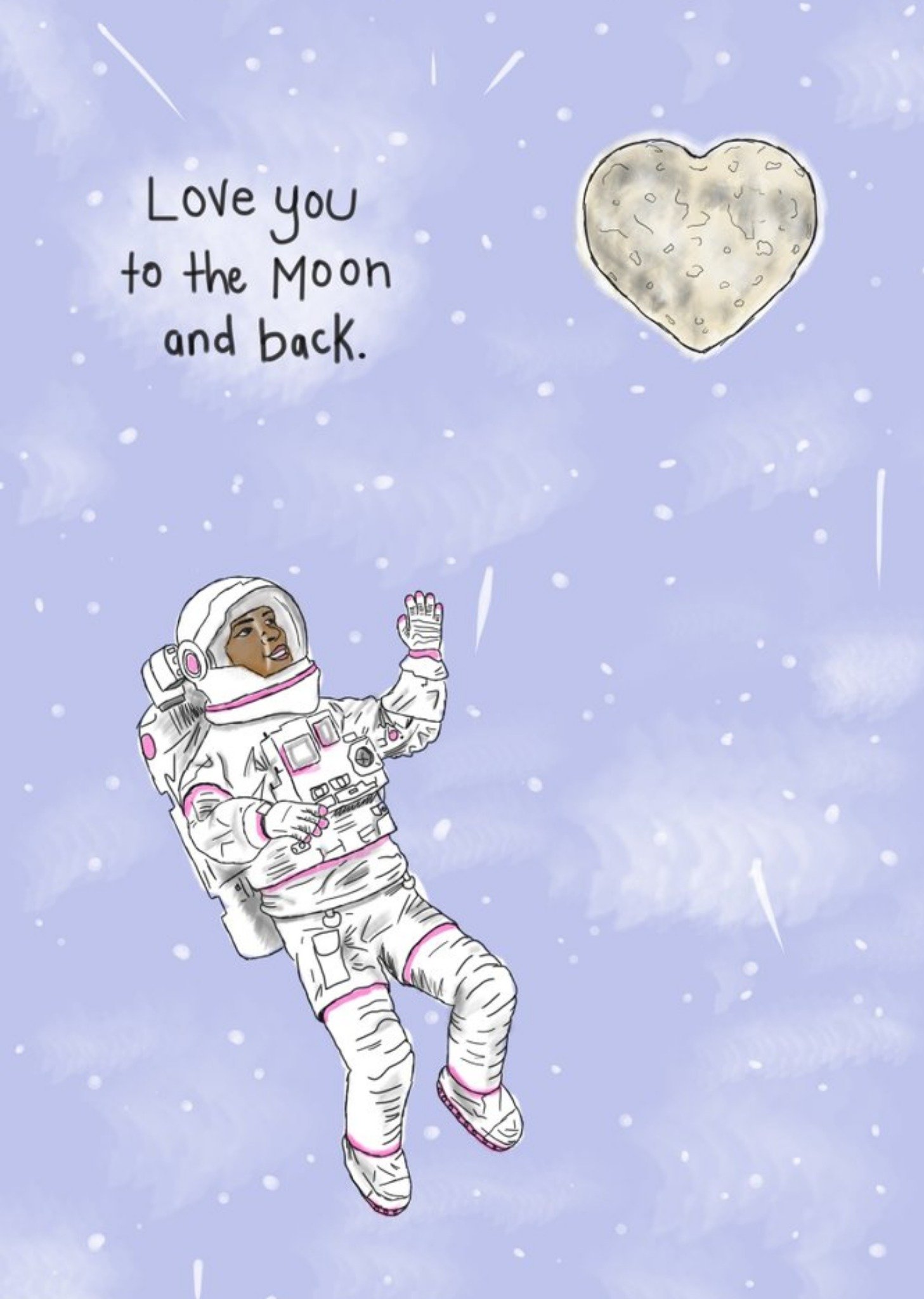 Illustration Of A Woman In A Space Suit Floating Among The Stars Anniversary Card Ecard