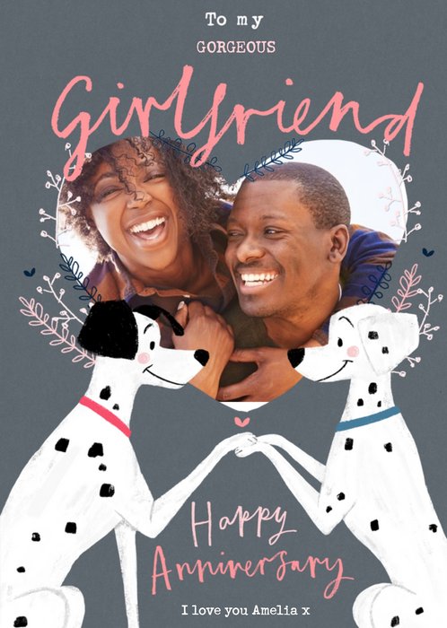 Disney 101 Dalmatians Photo Upload Anniversary Card for Girlfriend