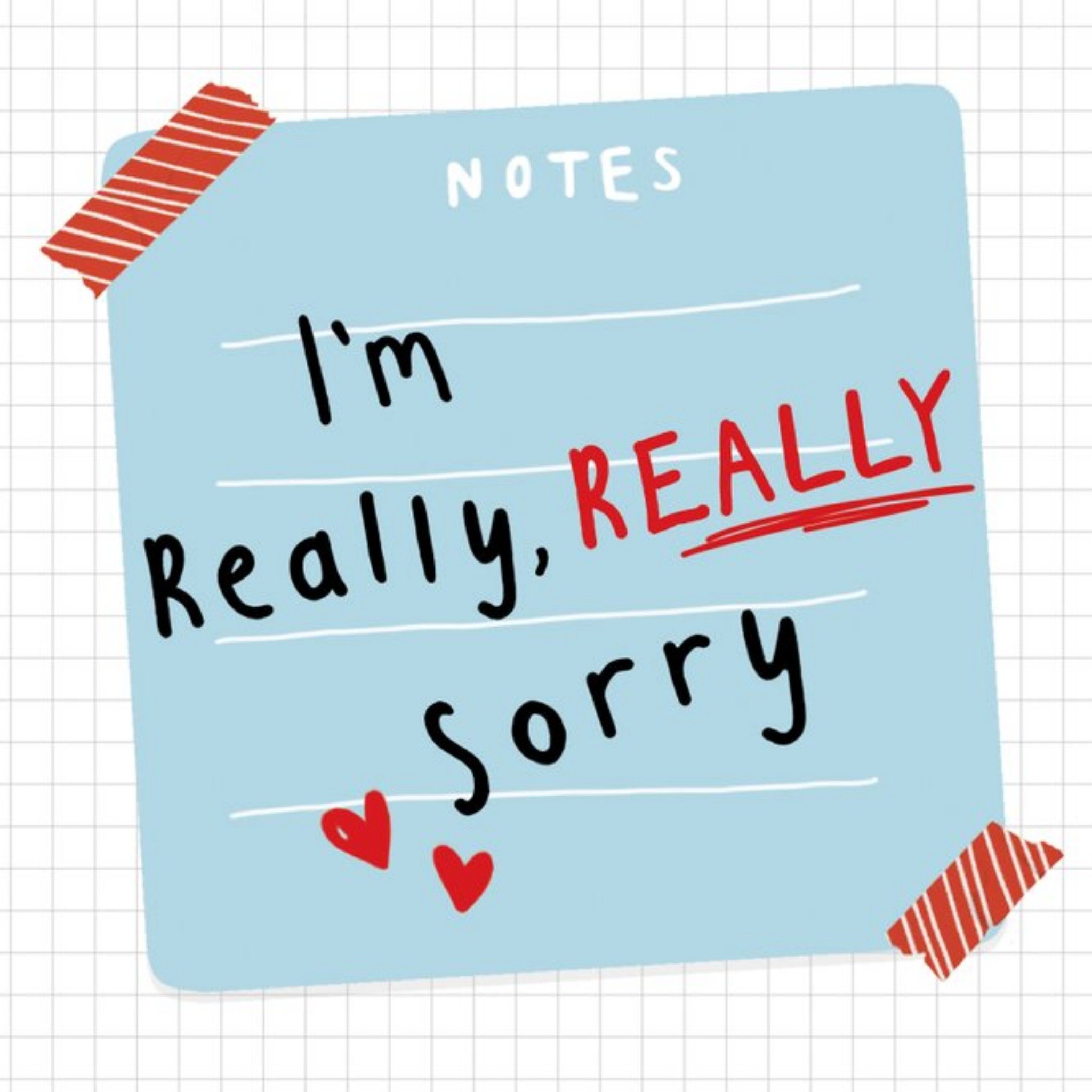 Clintons Sticky Note Hearts Sorry Card, Square