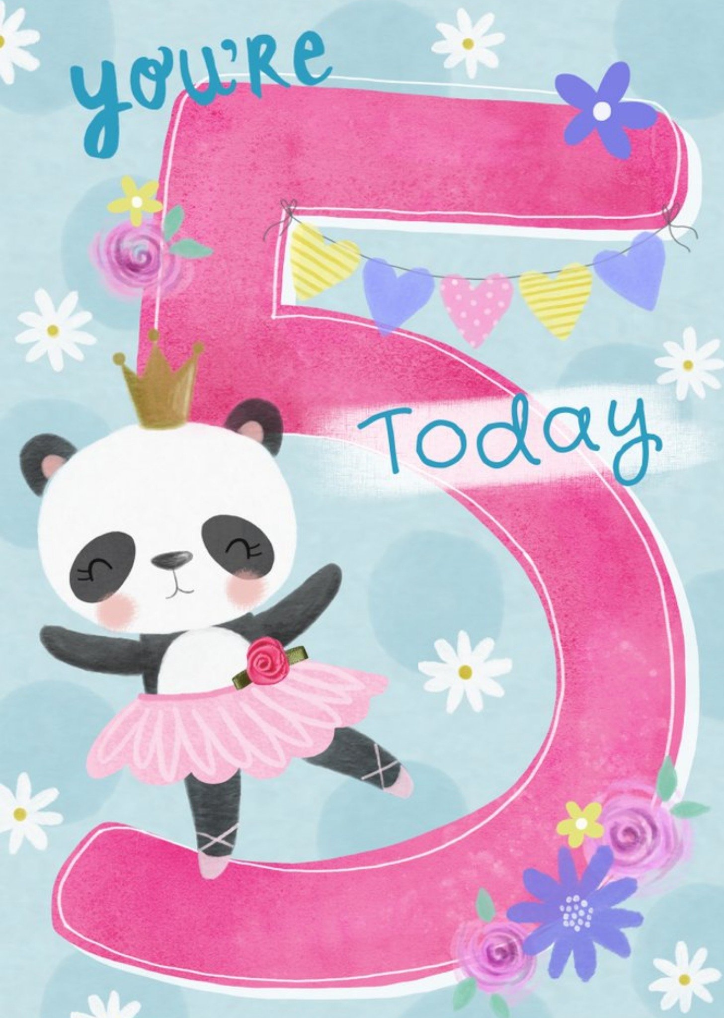 Moonpig Illustrated Panda Ballerina 5th Birthday Card Ecard