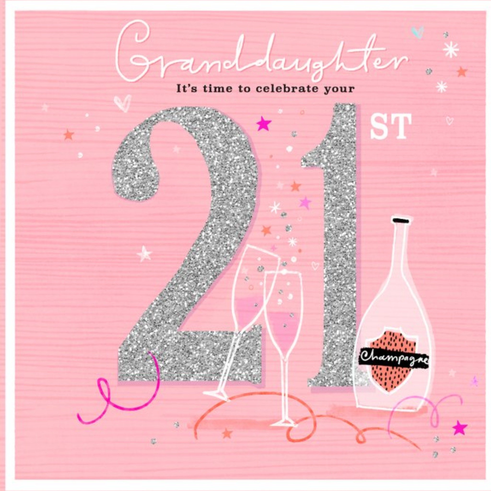 Moonpig Typographic Design Drinks Champagne Granddaughter 21st Birthday Card, Square