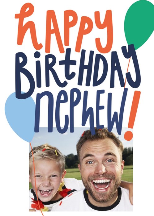 Fun Bold Typographic Photo Upload Nephew Birthday Card