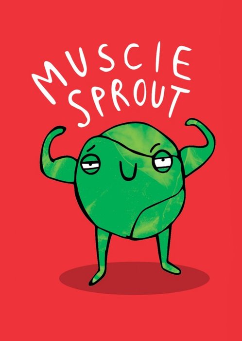 Cute Cartoon Pun Muscle Sprout Christmas Card