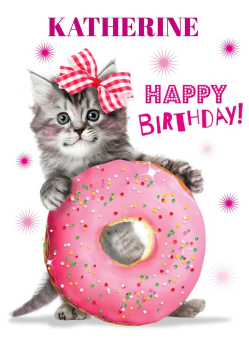 Cute Kitten With Donut Personalised Card