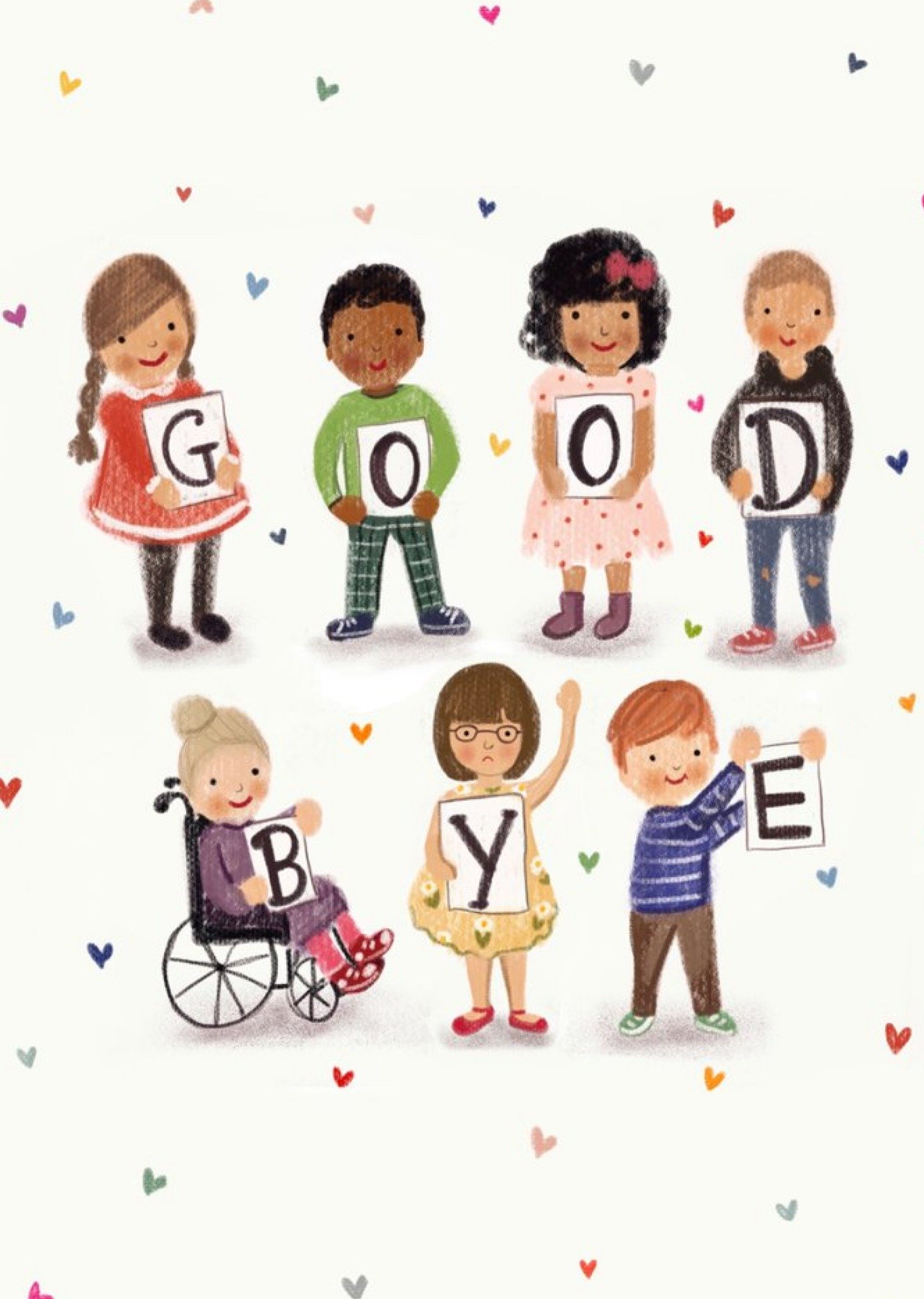 Illustration Of Children Holding Letter Signs Good Bye Card