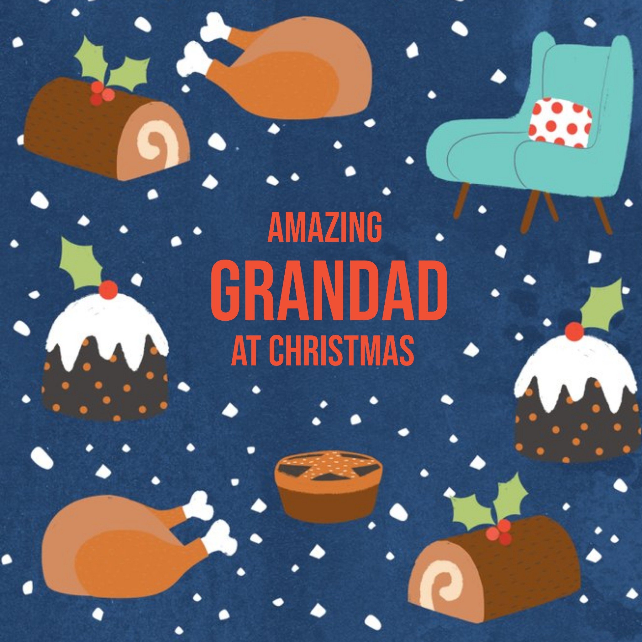 Pigment Amazing Grandad Pudding And Turkey Christmas Card, Square