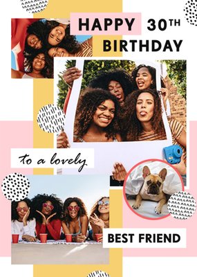 Bougie Best Friend Photo Upload Pink Abstract 30th Birthday Card