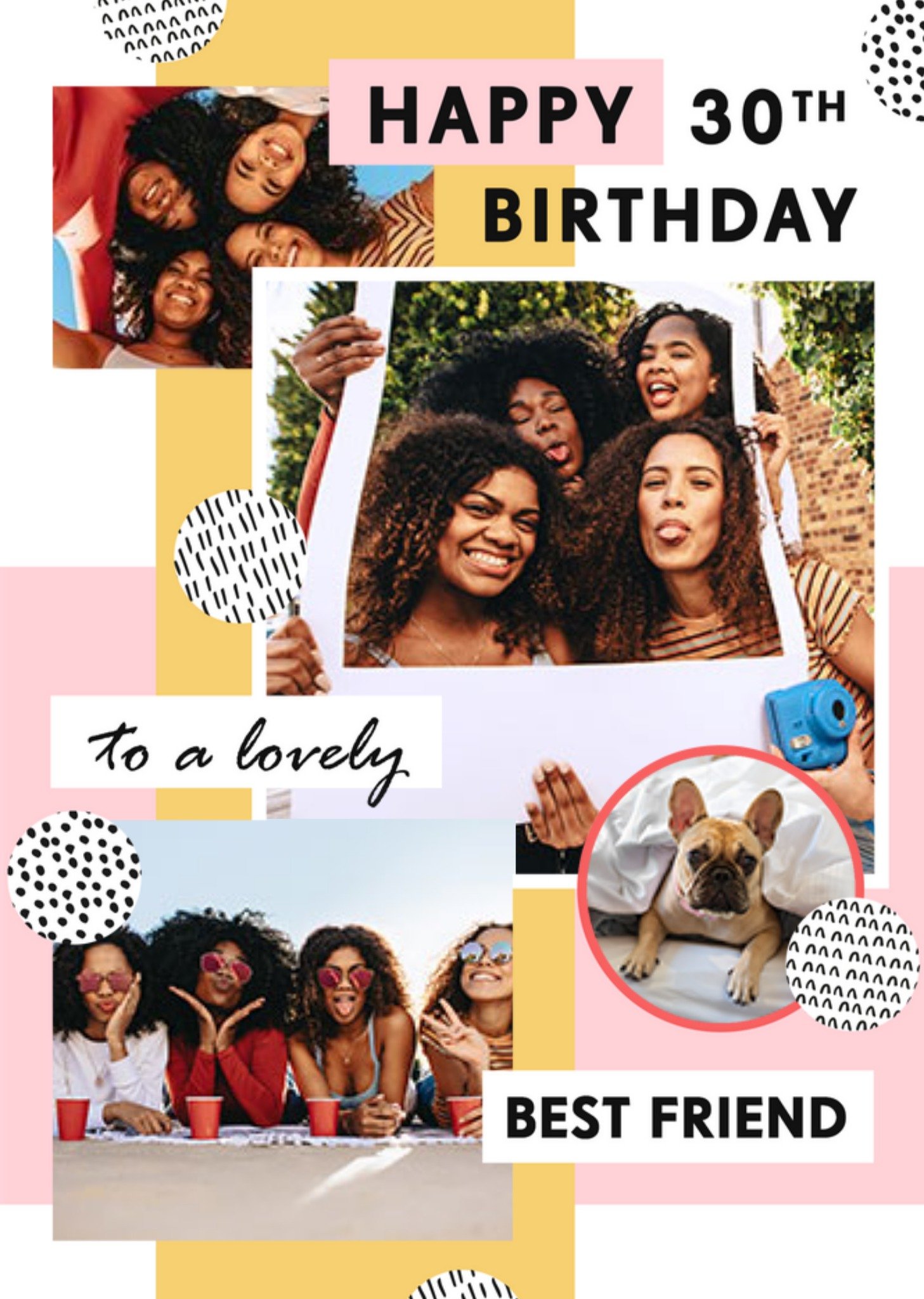 Moonpig Bougie Best Friend Photo Upload Pink Abstract 30th Birthday Card, Large