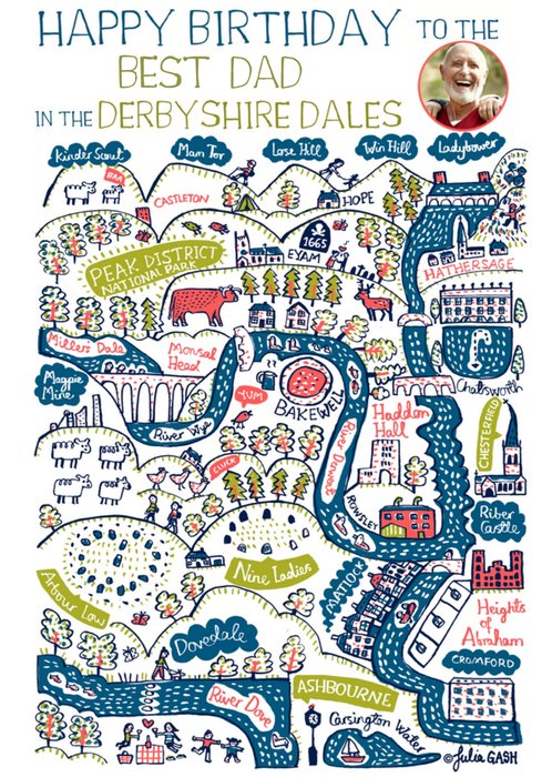 Vibrant Collage Illustration Of Derbyshire Dales Photo Upload Birthday Card