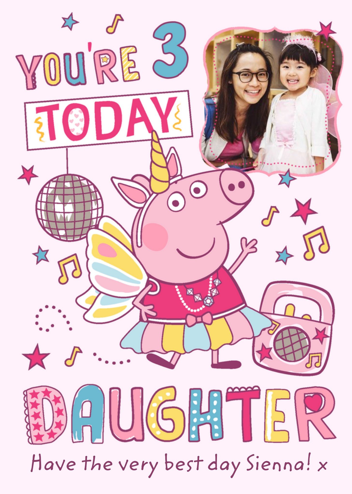 Peppa Pig Daughter's Photo Upload Third Birthday Card, Large