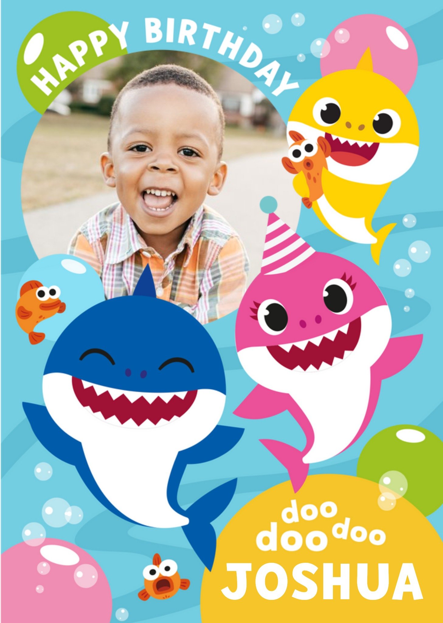 Baby Shark Song Photo Upload Kids Birthday Card, Large